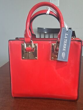 La Terre Red Patent Top-Handle Satchel